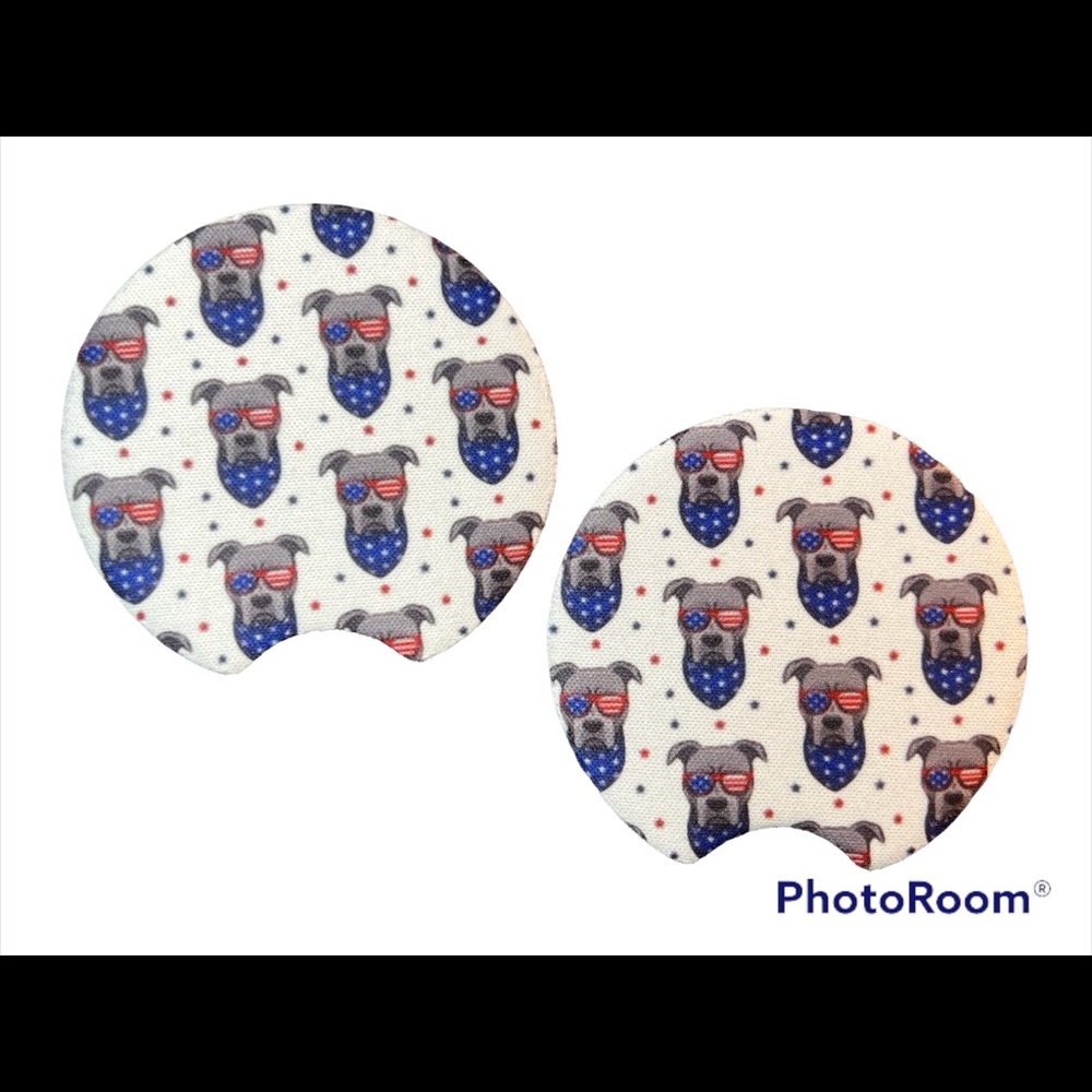 Pit Bull Patriotic Set Of 2 Car Cup Coasters New